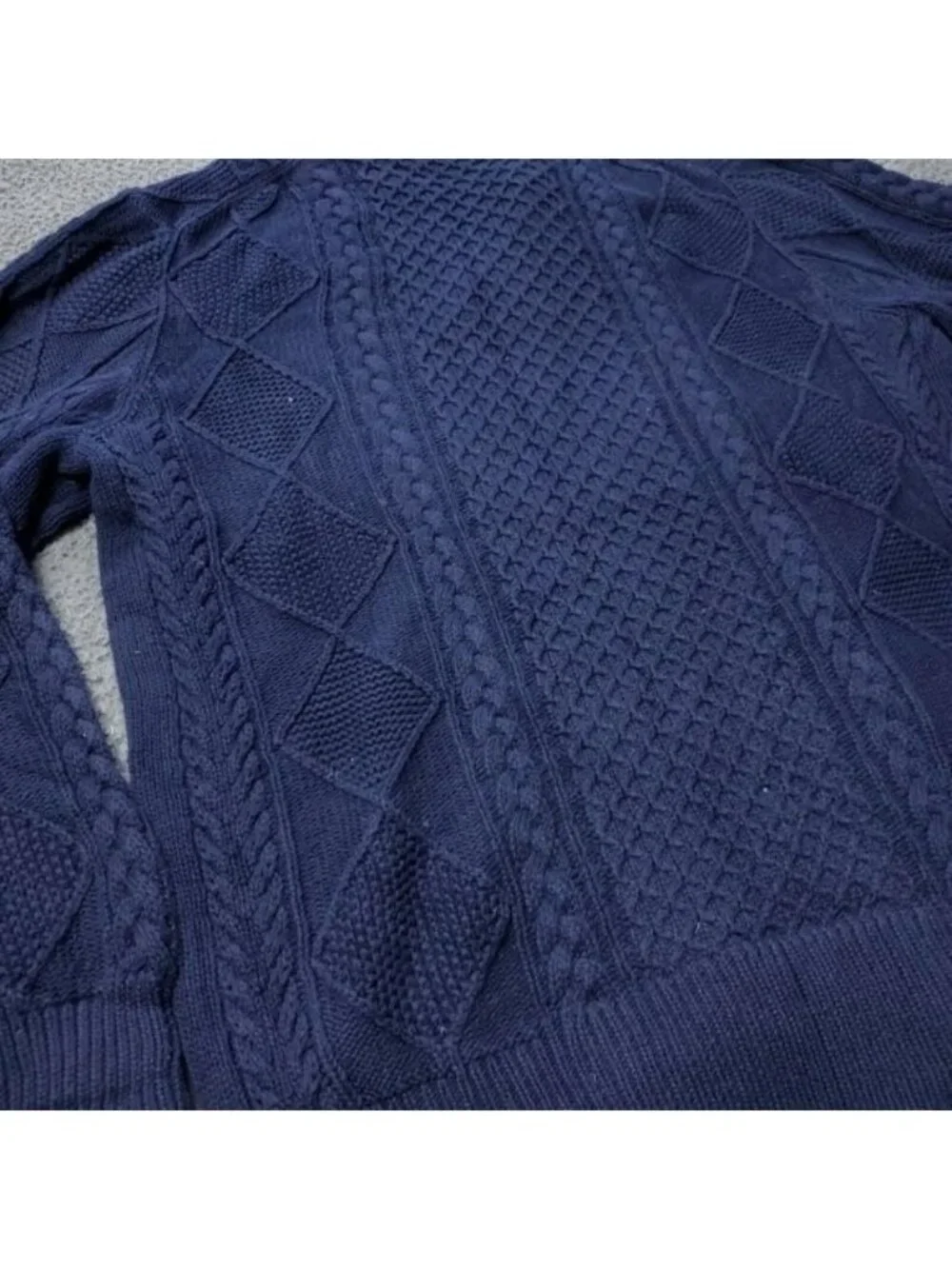 J. Crew Sweater Men Large Cotton Knit Cable Fisherman Button Cowl Pullover Blue